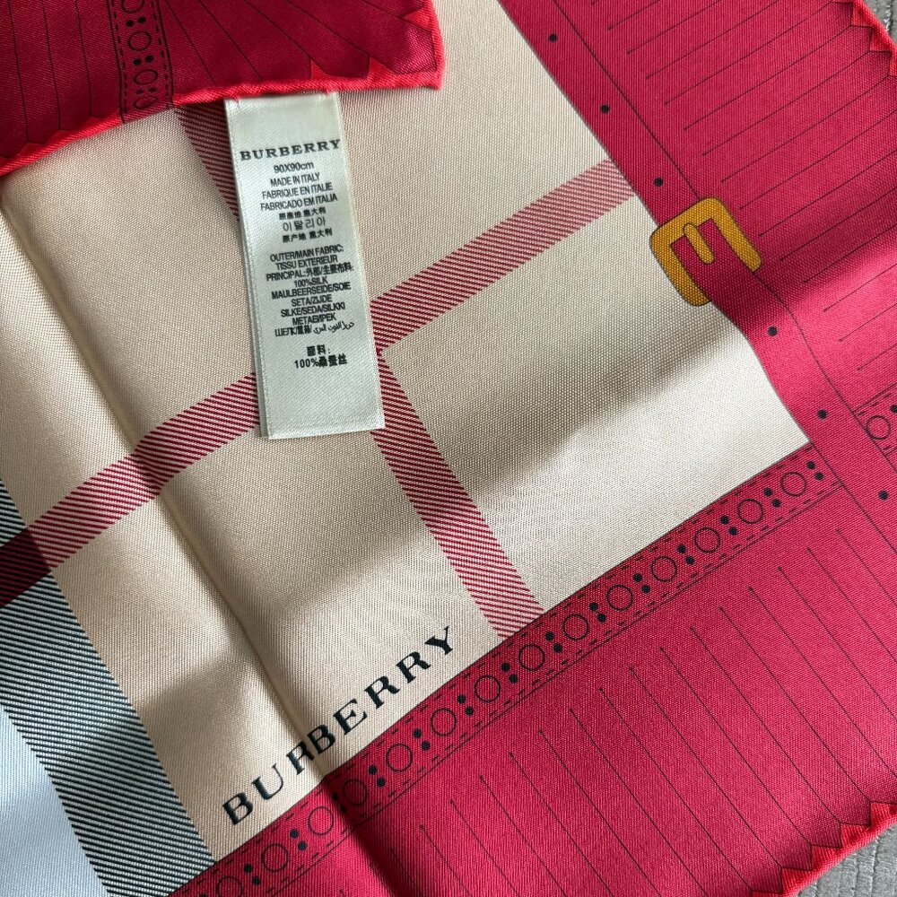 Display #6 New Burberry Scarf Beige with Red border - Picture 9 of 16